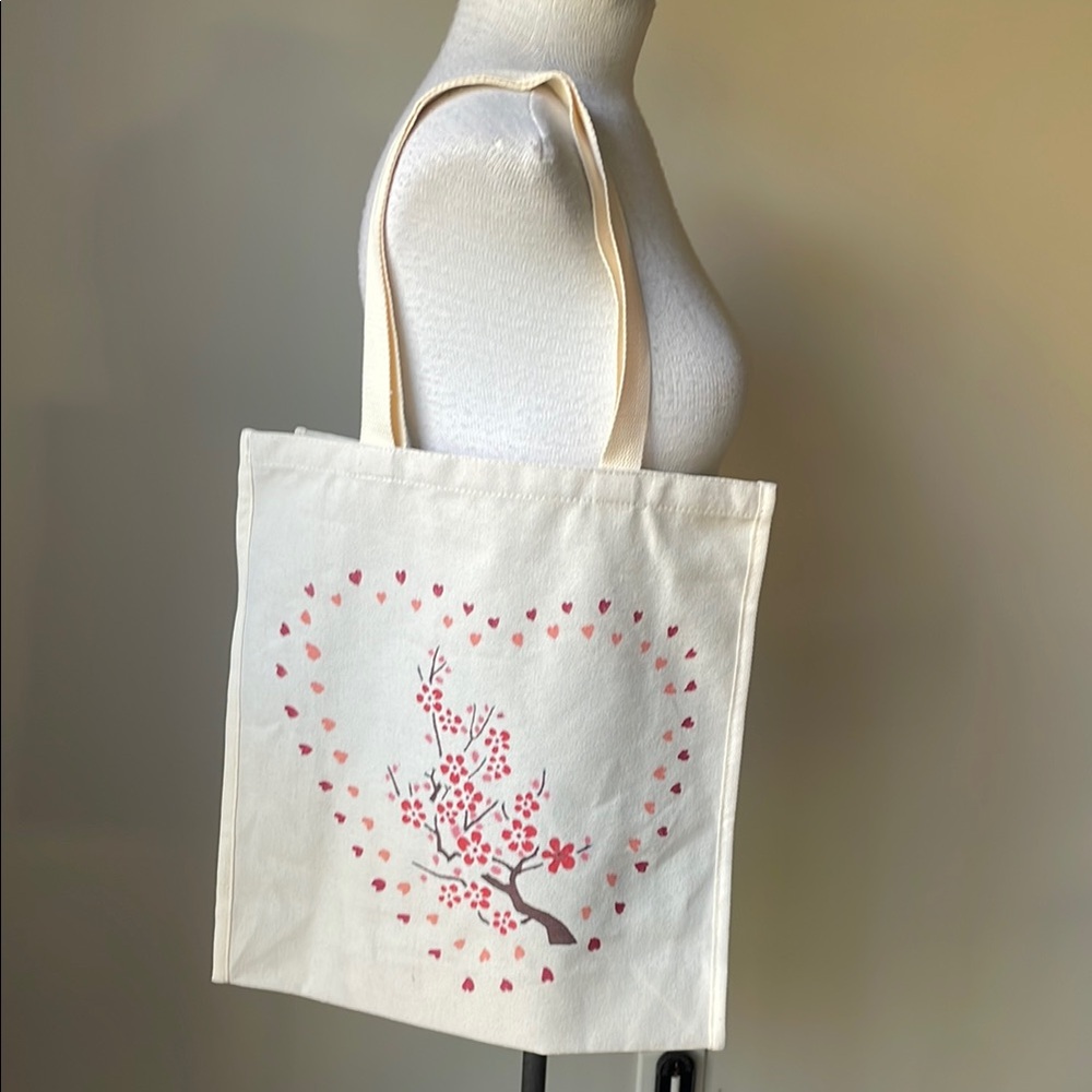 OLAY Cream and Pink Heart Design Tote Bag